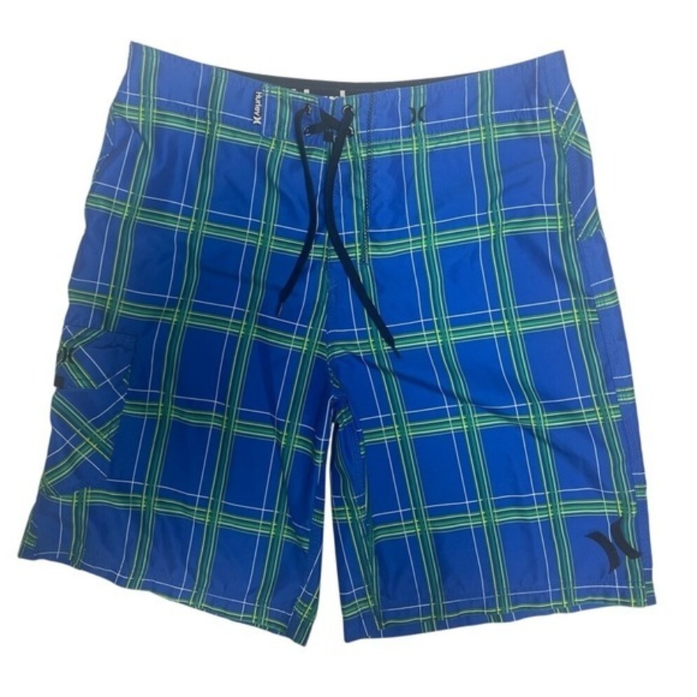 Hurley Blue Green Plaid Hybrid Board Shorts Men's 33